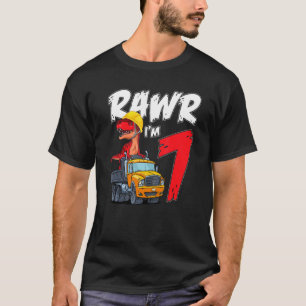 Rawr I'm 7 It's My 7th Birthday Dinosaur On Truck T-Shirt