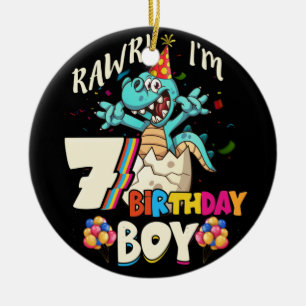 Rawr I'm 7th Birthday Boy Dinosaur T-rex 7 Years Ceramic Tree Decoration