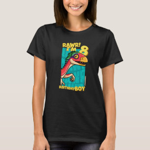 Rawr I'm 8 Birthday Boys 8th Birthday Dino Deinony T-Shirt