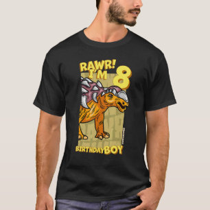 Rawr I'm 8 Birthday Boys 8th Birthday Dino Edmonto T-Shirt