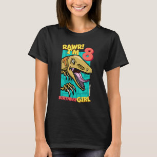 Rawr I'm 8 Birthday Girls 8th Birthday Dino Veloci T-Shirt