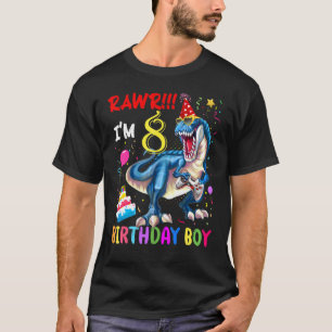Rawr I'm 8 Years Old Birthday Boy Gamer Dinosaur R T-Shirt