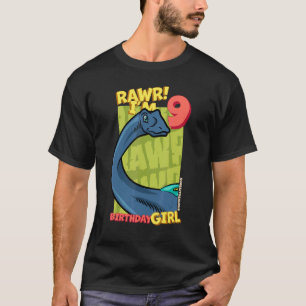 Rawr I'm 9 Birthday Girls 9th Birthday Dino Quaes T-Shirt