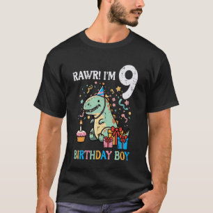 Rawr Im 9 Dinosaur Birthday Boy Cute 9th Bday Trex T-Shirt