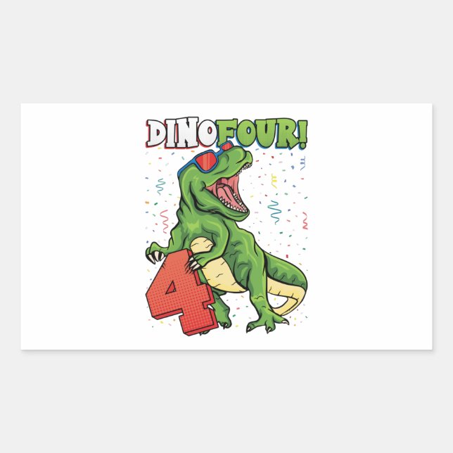 Rawr I'm a Dinofour 4th Birthday Dinosaur Rectangu Rectangular Sticker (Front)