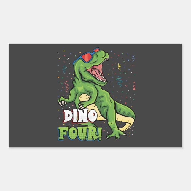 Rawr I'm a Dinofour 4th Birthday Dinosaur Rectangular Sticker (Front)