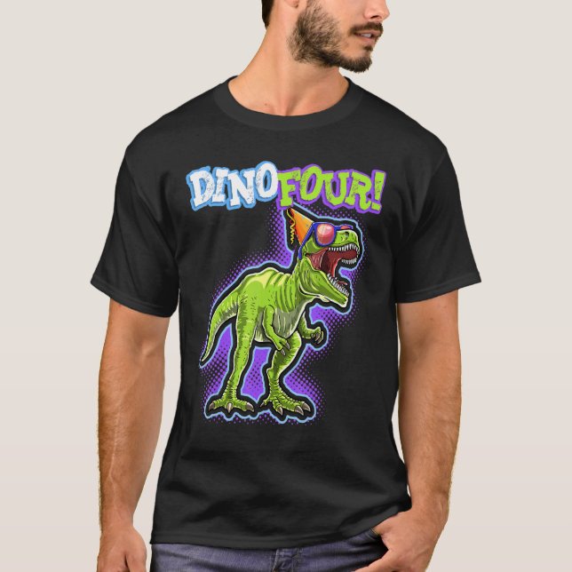 Rawr I'm a Dinofour Rex Dinosaur 4th Birthday Part T-Shirt (Front)