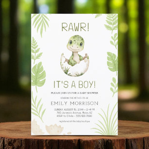 Rawr It's a Boy Cute Dinosaur Baby Boy Shower Invitation