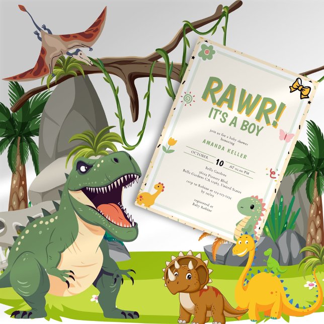 RAWR! It's a Boy – Cute Dinosaur Baby Shower Invitation (Creator Uploaded)