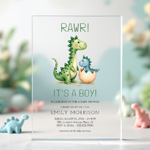 Rawr It's a Boy Dinosaur Baby Boy Shower Acrylic Invitations