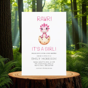 Rawr It's a Girl Cute Dinosaur Baby Shower Invitation