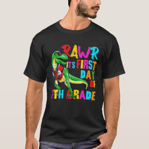 Rawr It's First Day Of 7Th Grade Dinosaur Back To T-Shirt