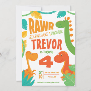 Rawr Lets Party Like a Dinosaur - Personalised Invitation