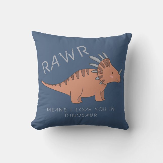 Rawr Means I Love You In Dinosaur Boys Blue Cushion (Front)
