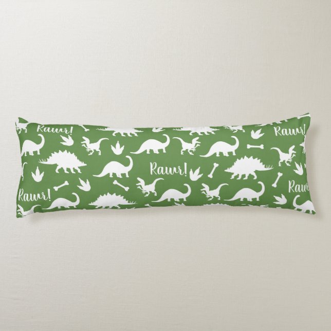 Rawr Modern White Dinosaur Silhouettes Body Cushion (Back)