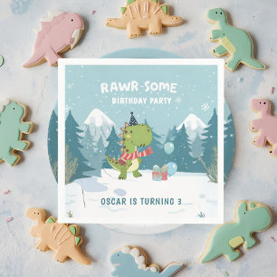 RAWR-Some Dino Winter Birthday Party Napkin