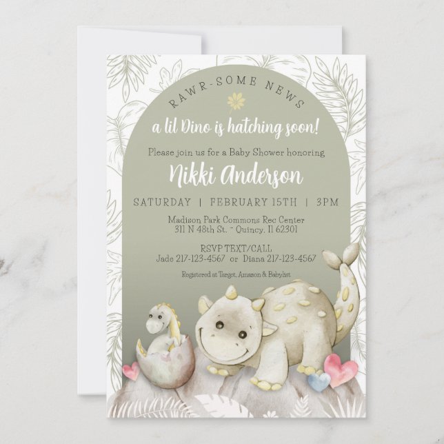 Rawr-Some Dinosaur Baby Shower Invite (Front)