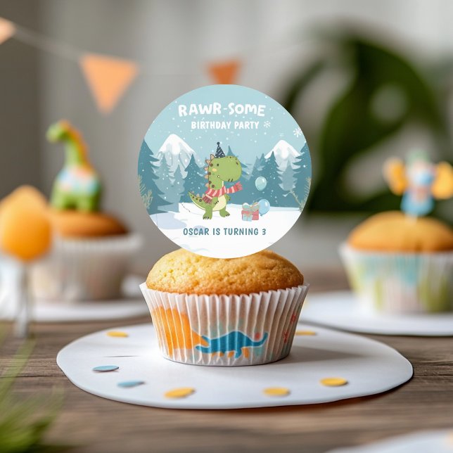 RAWR-Some Dinosaur Winter Birthday Classic Round Sticker (Creator Uploaded)