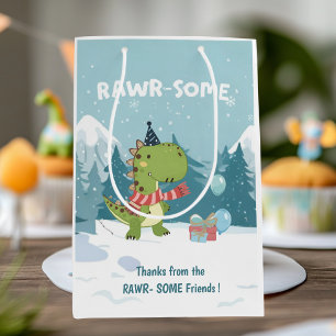 RAWR-Some Dinosaur Winter Birthday Medium Gift Bag