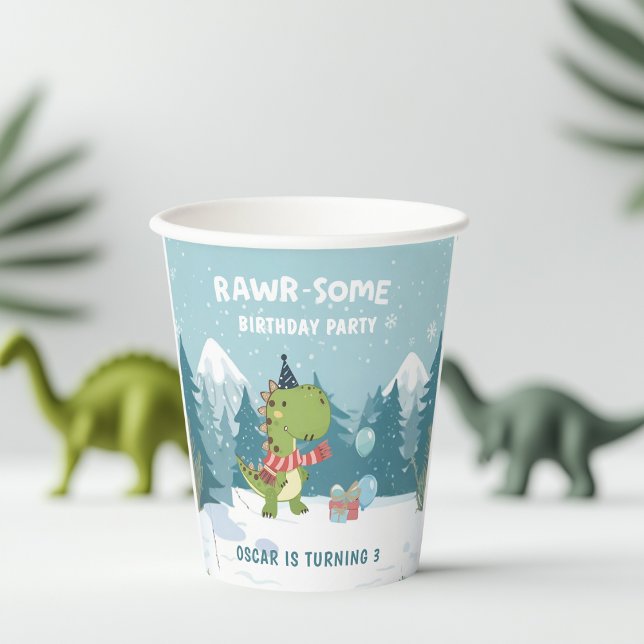 RAWR-Some Dinosaur Winter Birthday  Paper Cups (Creator Uploaded)