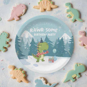 RAWR-Some Dinosaur Winter Birthday Paper Plate