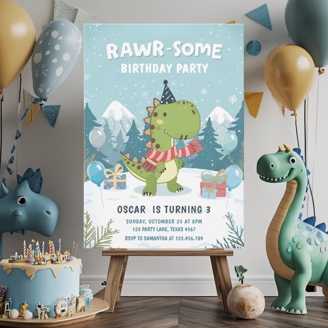 RAWR-Some Winter Dinosaur T-Rex Snow Party Invitation (Creator Uploaded)