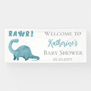 Rawr Teal Blue Dinosaur Baby Shower  Banner