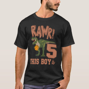 Rawr This Boy Is 5 Dinosaur 5th Birthday Rex Baske T-Shirt