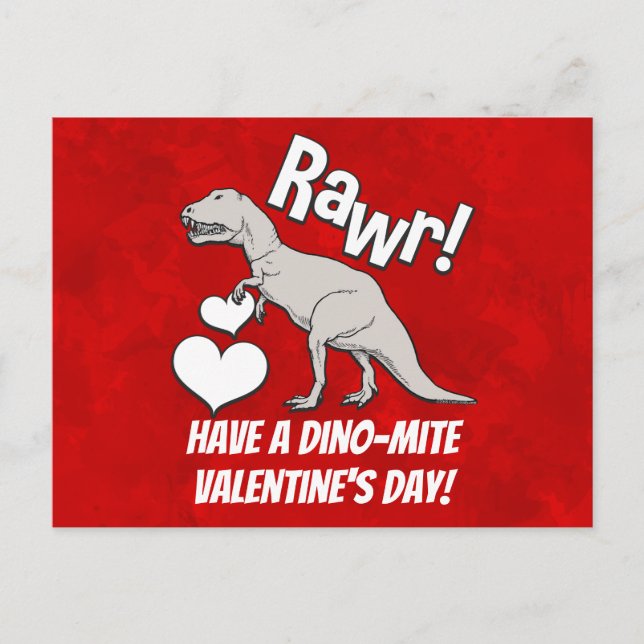 Rawr Tyrannosaurus T Rex Valentine's Day Kids Boys Holiday Postcard (Front)