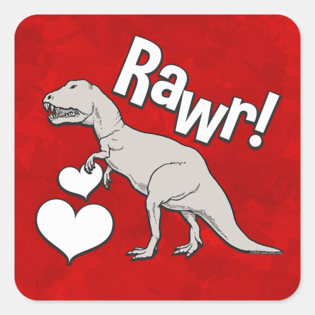 Rawr Tyrannosaurus T Rex Valentine's Day Kids Boys Square Sticker (Front)