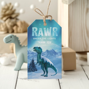 RAWR Under the Lights Dinosaur Winter Birthday  Gift Tags
