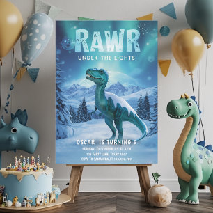 RAWR Under the Lights Dinosaur Winter Birthday  Invitation