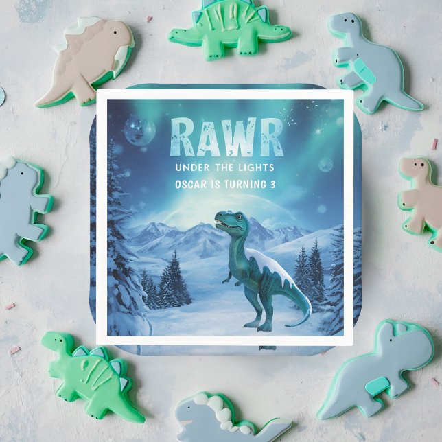 RAWR Under the Lights Dinosaur Winter Birthday  Napkin (Creator Uploaded)