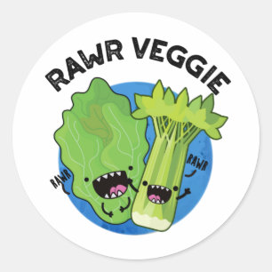 Rawr Veggie Funny Food Pun Classic Round Sticker