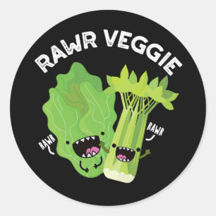 Rawr Veggie Funny Food Pun Dark BG Classic Round Sticker
