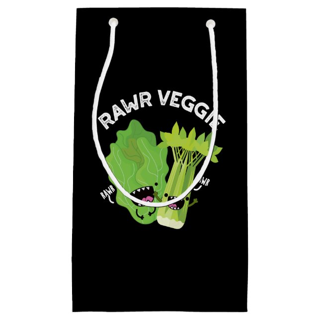 Rawr Veggie Funny Food Pun Dark BG Small Gift Bag (Front)