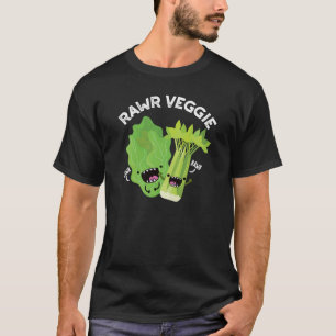 Rawr Veggie Funny Food Pun Dark BG T-Shirt