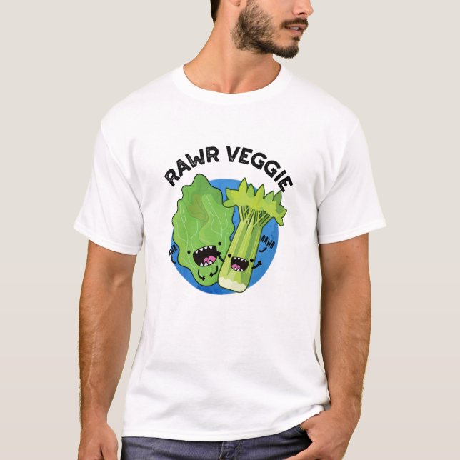 Rawr Veggie Funny Food Pun T-Shirt (Front)