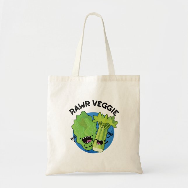 Rawr Veggie Funny Food Pun Tote Bag (Front)