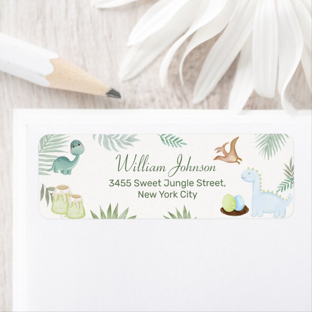 Rawr Volcano Dinosaur Baby Shower Return Address (Insitu)