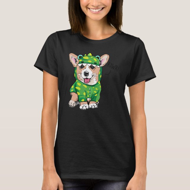 Rawr Welsh Corgi Dinosaur Costume Dog T-Shirt (Front)