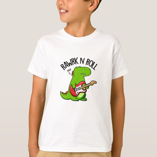 Rawrk And Roll Funny Rocker Dinosaur Pun  T-Shirt (Front)