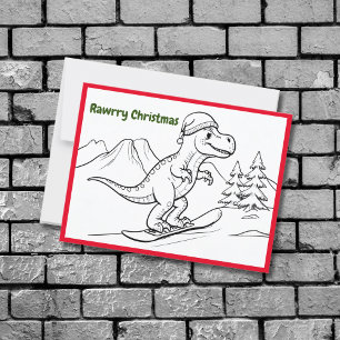 Rawrry christmas T-rex riding snowboard Postcard