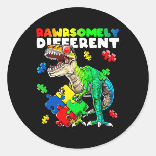 Rawrsomely Different Dinosaur Autism Awareness Puz Classic Round Sticker