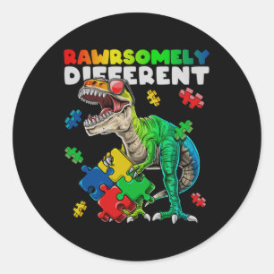 Rawrsomely Different Dinosaur Autism Awareness Puz Classic Round Sticker