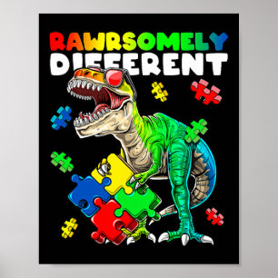 Rawrsomely Different Dinosaur Autism Awareness Puz Poster