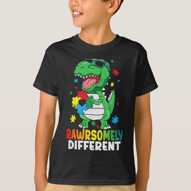 Rawrsomely Different Dinosaur Autism Awareness T-Shirt (Front)