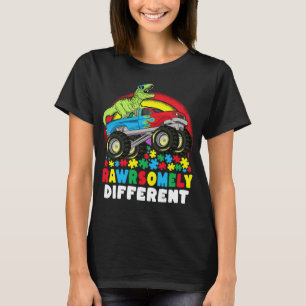 Rawrsomely Different T Rex Monster Truck Autism T-Shirt