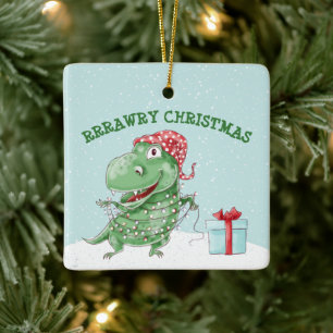 Rawry Christmas Silly Dinosaur Holiday Ceramic Ornament