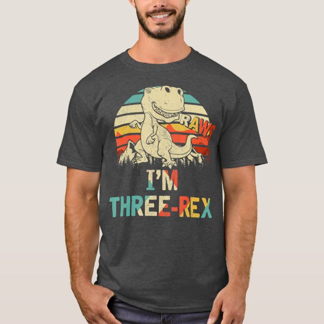 Raws Im Three-rex 3rd Birthday Boy Kid Dinosaur T-Shirt (Front)